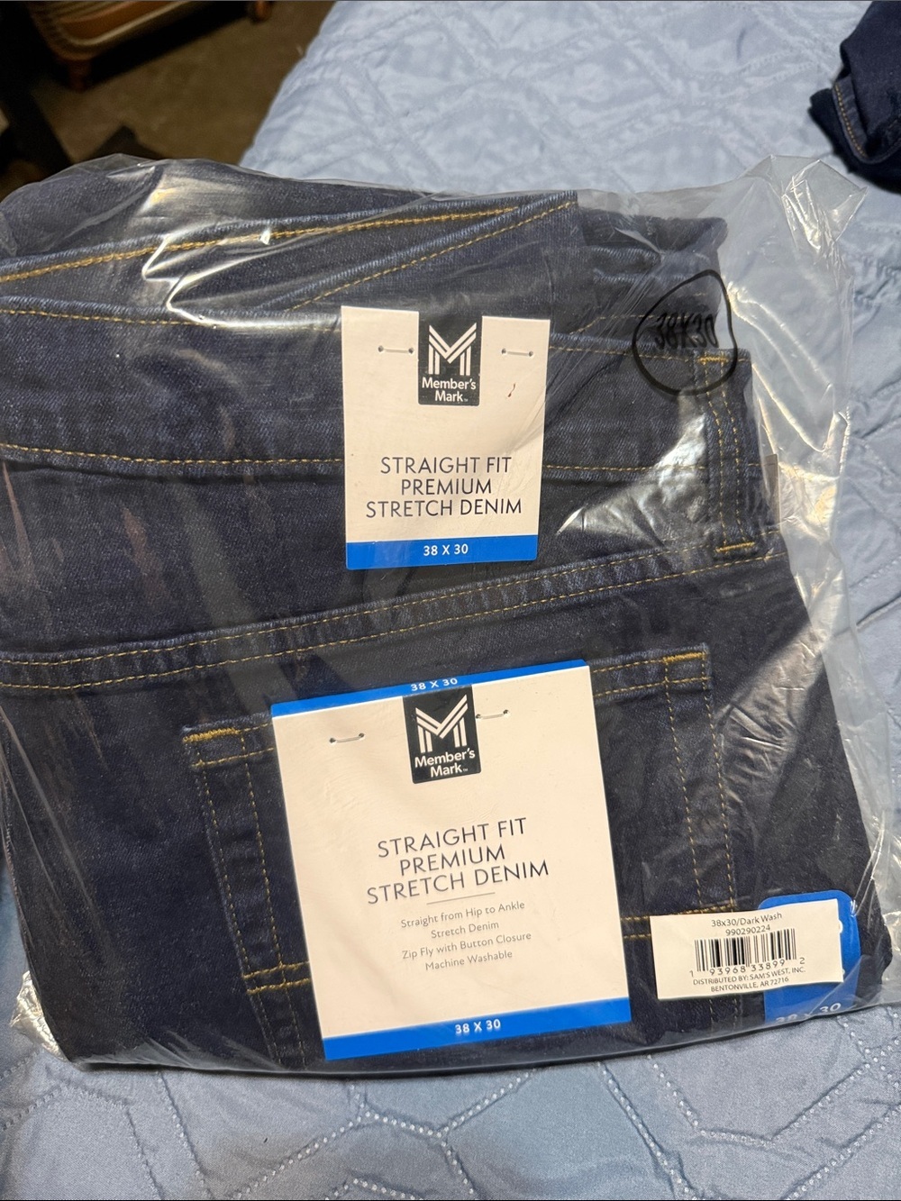 Member's Mark Men's Straight Fit Stretch Jeans - Dark Blue